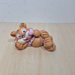 Cute Ceramic Tiger Figurine Baby Animal Pink Bow Decoration Collectible